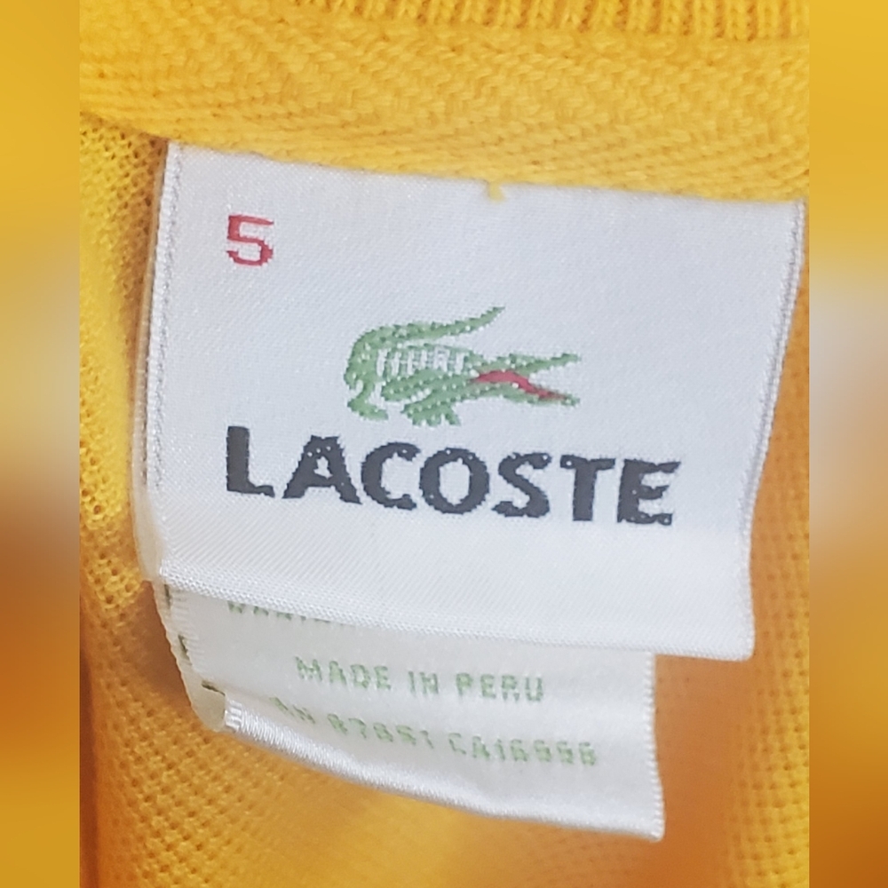 LACOSTE- Size 5/L Mens Polo Shirt- Vibrant Yellow Fabric- Classic Fit - Picture 6 of 11